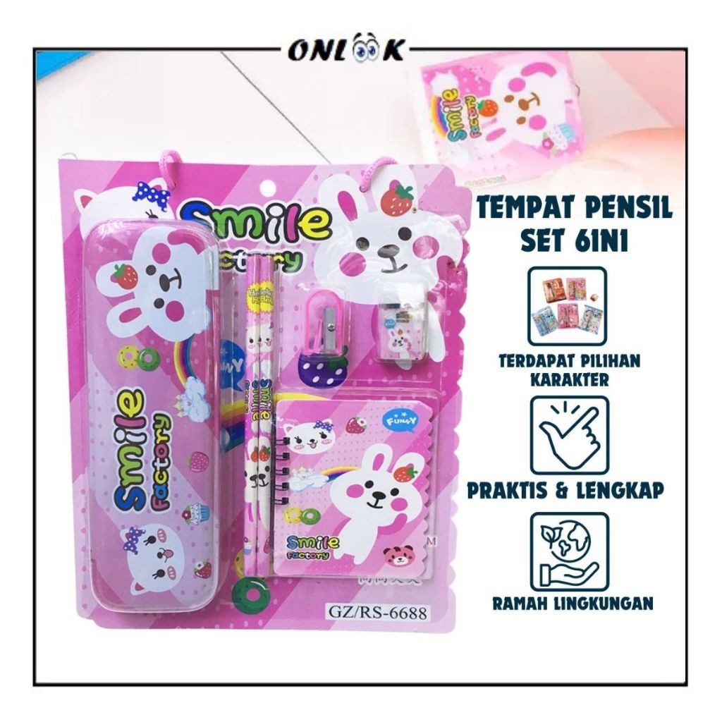 

OL Paket Alat Tulis 6in1 / Tempat Pensil Pulpen Penghapus Penggaris Rautan Karakter / Stationery Set