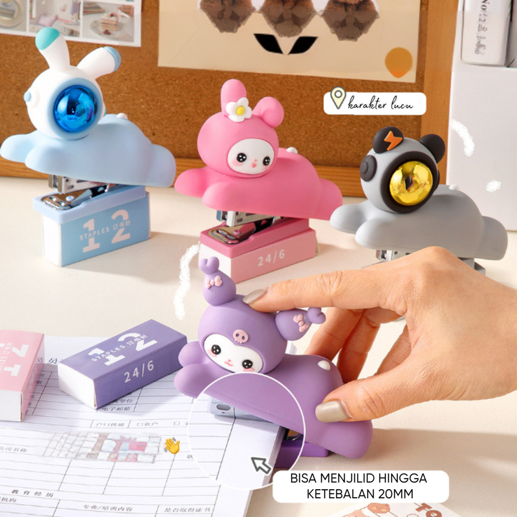 

-SS- STAPLER MINI SILICON LAYERED MOTIF SANRIO KUROMI DAN KUCING LUCU IMUT UNTUK MENJILID HALAMAN