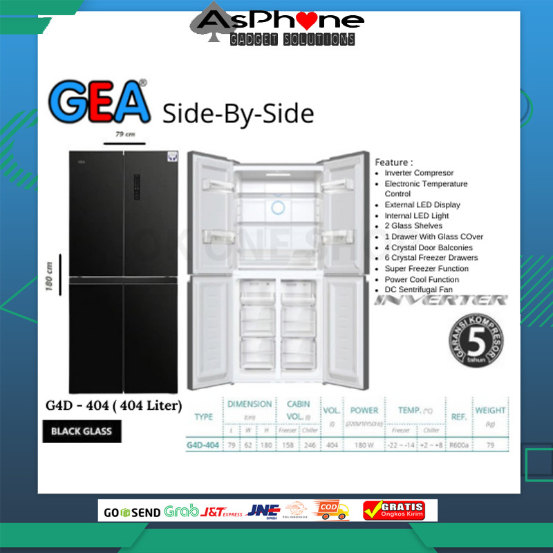kulkas Gea 4 pintu G4D-404 glass garansi resmi