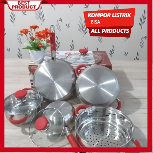 Suggo panci set evans 8pcs handle merah