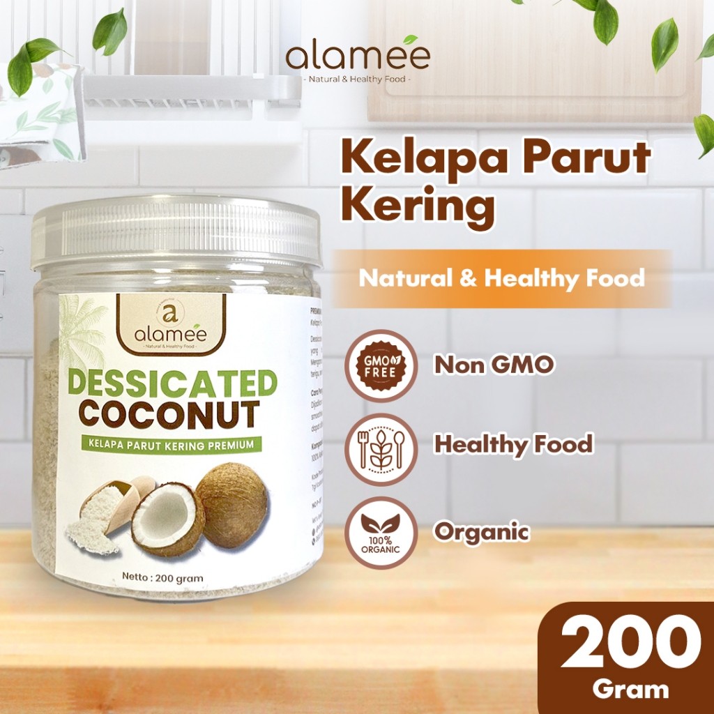 

ALAMEE Dessicate Coconut Kelapa Parut Kering Coconut Flakes Topping Kue Kelapa Kering 200gr