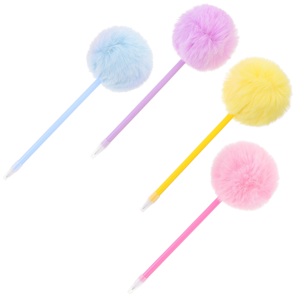 

4 Pcs Fountain Ink Pen Hair Ball Writing Student Signature Pens Fluffy Pompom Girls Bright Color Ballpoint