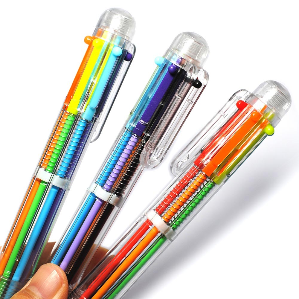 

VITNAT 2Pcs Plastic Pens with Multi-color Models 6 in 1 Multi-colored Ballpoint Pen Push Type Pen Stationery School Office Tools