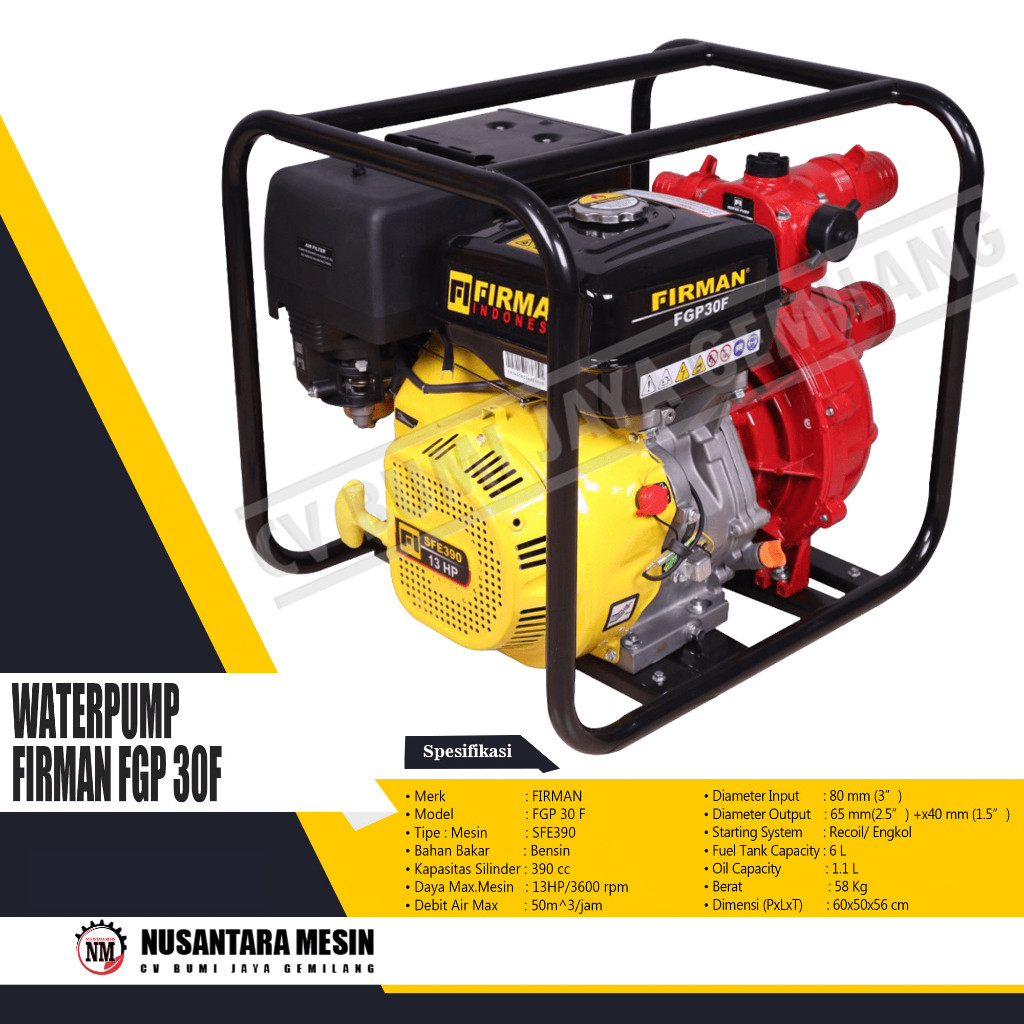 MESIN POMPA AIR PEMADAM / WATERPUMP GASOLINE FIRMAN FGP 30 F 3 INCH