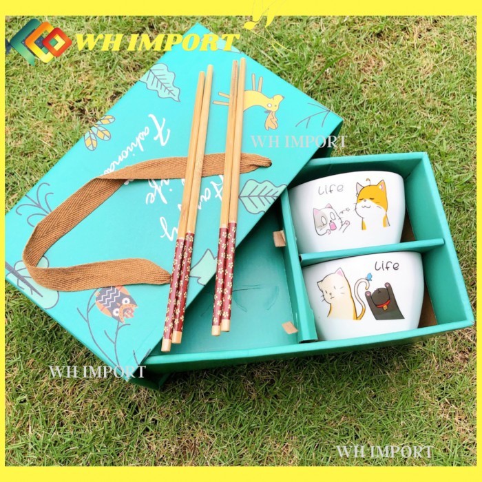 

PL Mangkok Keramik Cute Cat Exclutive Gift Box Hamper Hadiah Kado Nikahan - 2 Mangkok