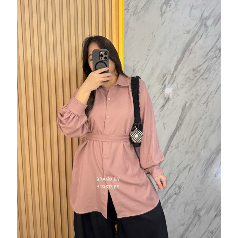 3sisters - Atasan Kemeja Belt Premium Fashion Blouse Muslim Wanita