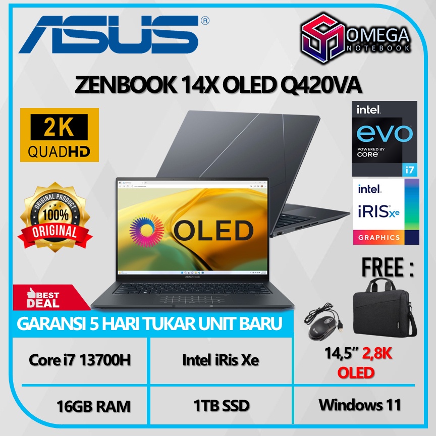 ASUS ZENBOOK 14X OLED Q420VA i7 13700H 16GB 1TB SSD iRis Xe 14,5" 2,8K Touch Windows 11