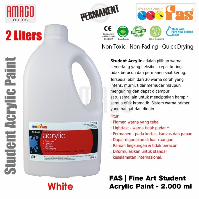

[KG0126] FAS - STUDENT ACRYLIC PAINT - 2 LITER - WHITE