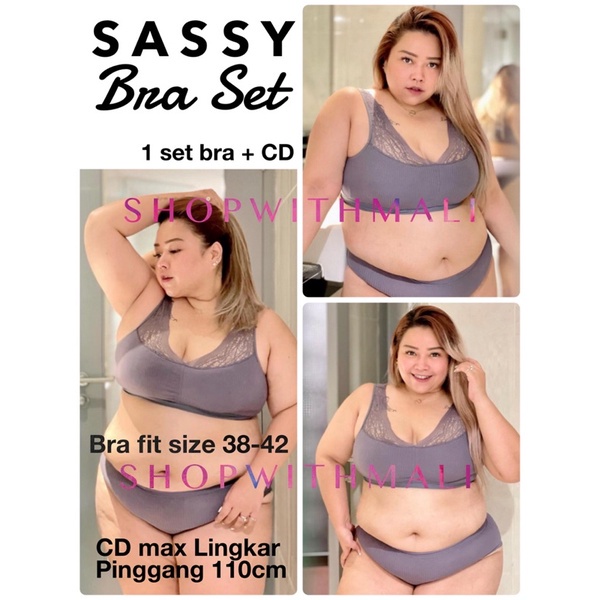 SASSY BRA SET fit 40-42 Jumbo Big Size Setelan Bralette Celana Dalam