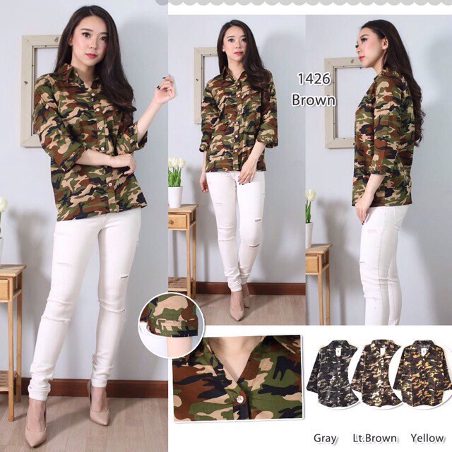 Kemeja Army Loreng New Trend Baju Wanita Shirt - SBT