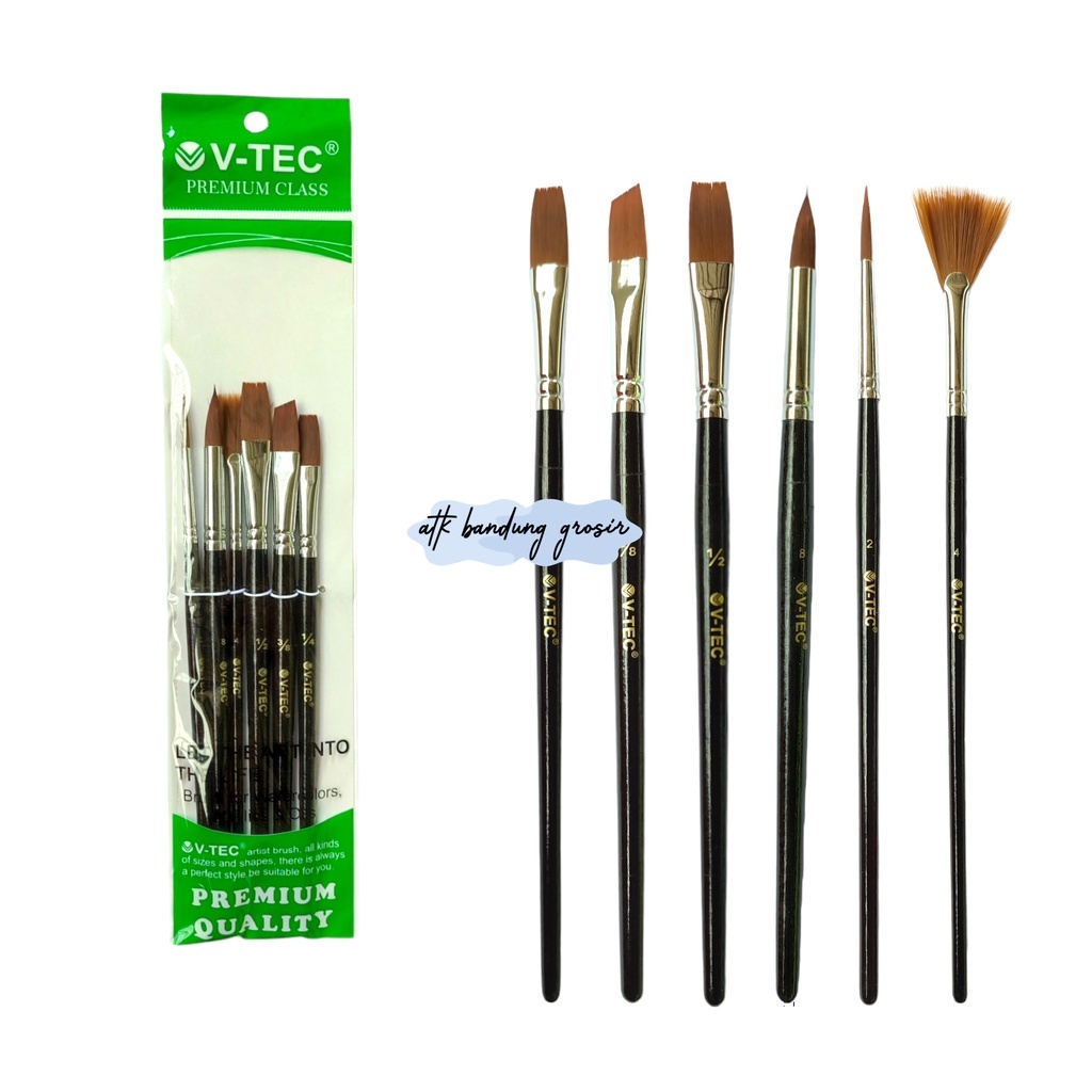 

V-Tec Brush Bahan Nilon A0107/6 Set 6 / Vtec Kuas Bahan Nilon Flat & Round / Kuas Lukis – Set6