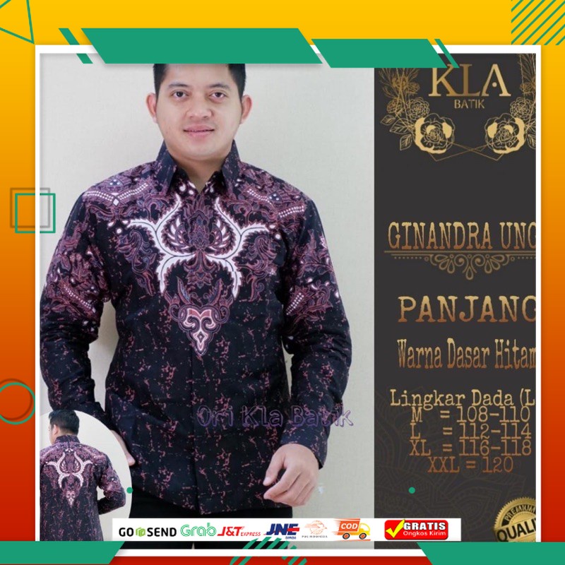 BAJU BATIK PRIA KEREN MODEL BARU /Batik Pria GINANDRA UNGU Full Furing Katun Halus Size M-XXXL HIGH 