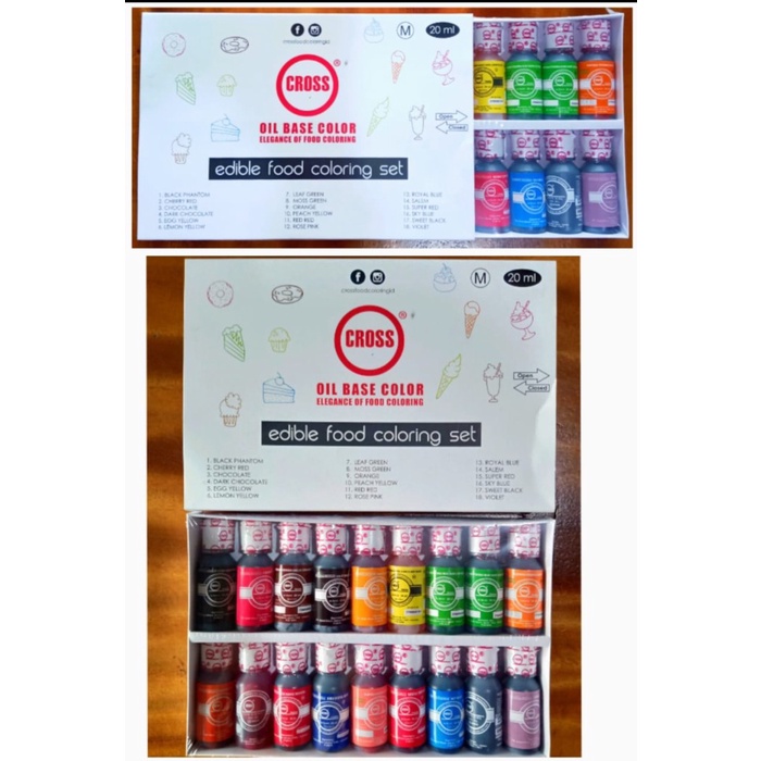 

Termurah [ Best Seller ] CROSS Food Coloring Set (18 warna 20ml) Pewarna Makanan Oil Based Cair