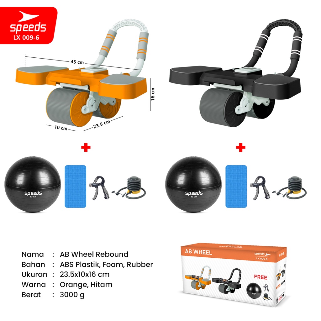 SPEEDS Ab Roller Ab Wheel Automatic Rebound Pembentuk Perut Roller Alat Abdonimal Fitness Olahraga 009-6 HITAM