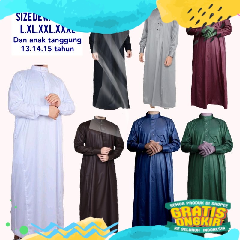 jubah MANSET gamis pria jubah haromain gamis laki laki manset jubah arab gamis arab/ biru telur asin