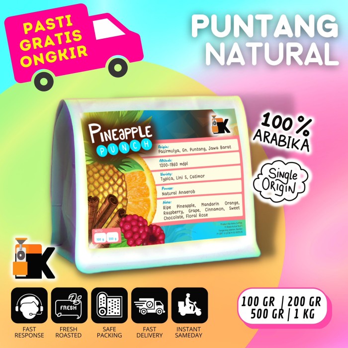 

✨PROMO✨ -Kopi Arabika Puntang Natural Unaerob 200gr - Giling Halus, 100gr