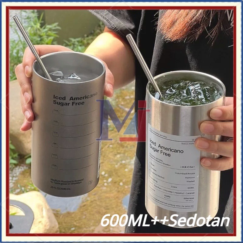 	 【Ready Stock】600ml Botol Minum Stainless Steel/600ml Sedotan Cangkir/Boto Minum Kopi Sedotan/Cangkir Thermos Kopi/Bahan Stainless Steel 600ml/Portabel Cangkir Vakum	