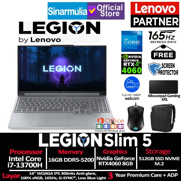 promo spesial Lenovo Legion Slim 5i i7-13700H RTX4060 512GB SSD 16GB Win11+OHS