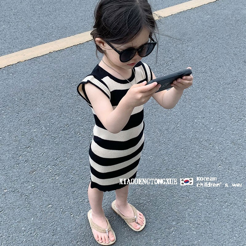 Dress Anak Perempuan Lengan Pendek Baju Kid Import ala korea bergaris