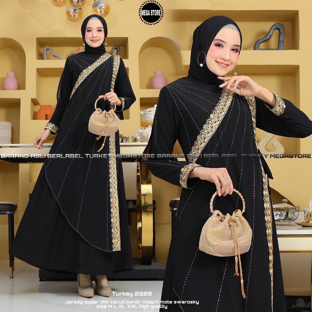 BAJU WANITA PREMIUM MEWAH Dress Muslim Abaya Turkey 2328 Gamis Jumbo  Original