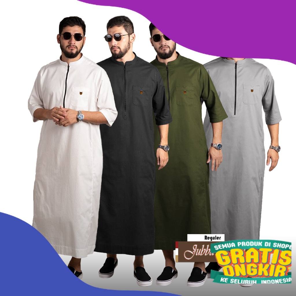 Jubba reguler zipper N9240 Army | Jubah Pria polos | gamis pria | jubah dewasa | baju koko model alh