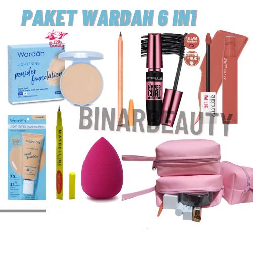 Paket Bedak Wardah Foundation Wardah Maskara Eyeliner Lipcrim Lipstik Eyeshadow Makeup Wardah Bedak 
