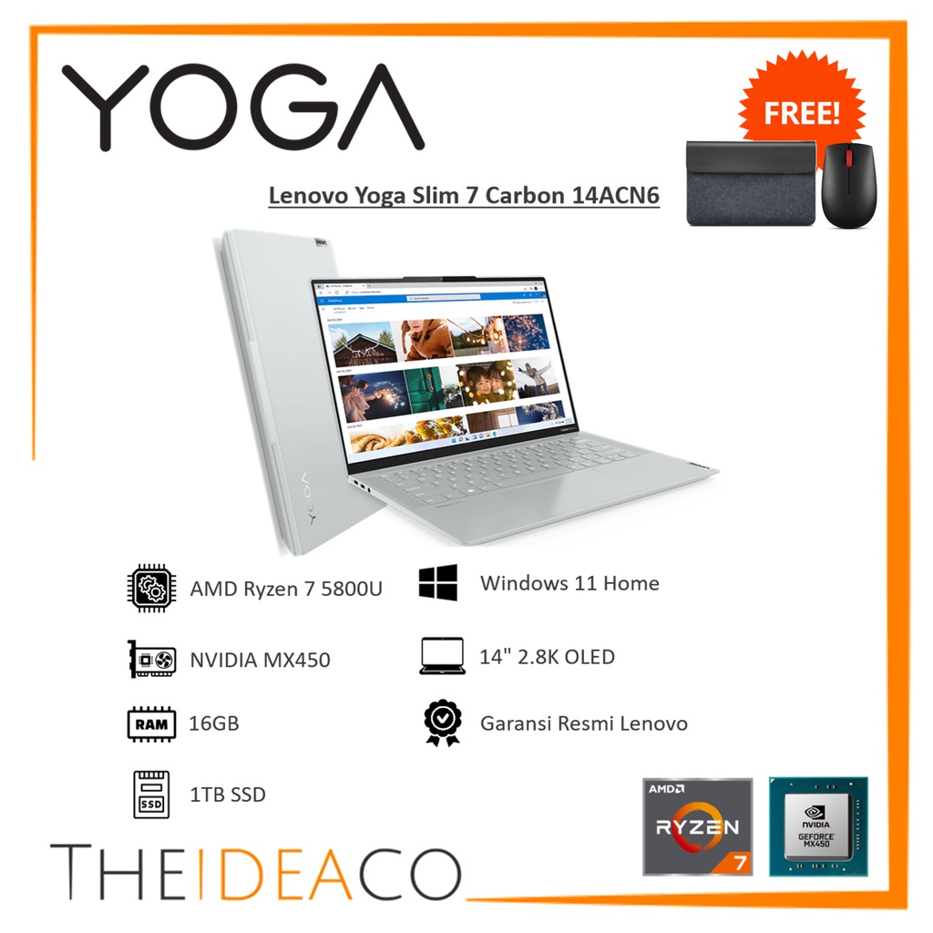 Lenovo Yoga Slim 7 Carbon 6FID Ryzen 7 5800U MX450 16GB 1TB SSD Touch