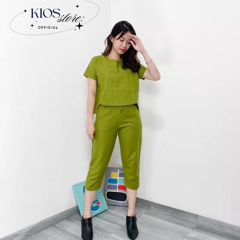 BAJU SET TERMURAH Sherly Set Setelan Wanita Linen Celana Panjang 7/8 - One Set Linen Wanita / One Se