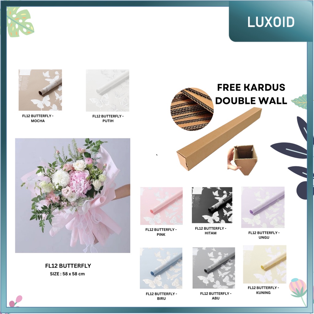 

LUXOID - (5 LEMBAR) - FL12 BUTTERFLY DANCE Kertas Bunga Paper Buket Motif Kupu-kupu Modern Florist Cellophane