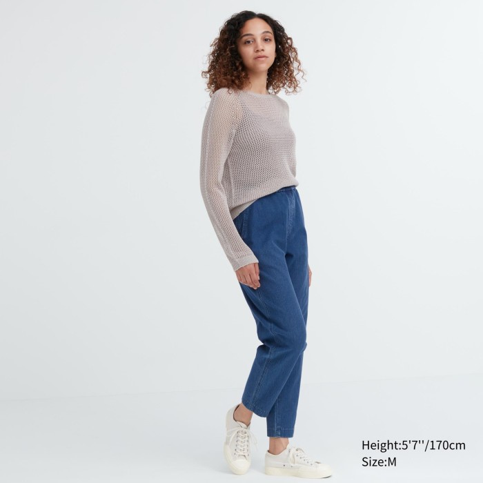 UNIQLO Celana Tapered Jersey Denim 459790 Wanita S - 68 BLUE