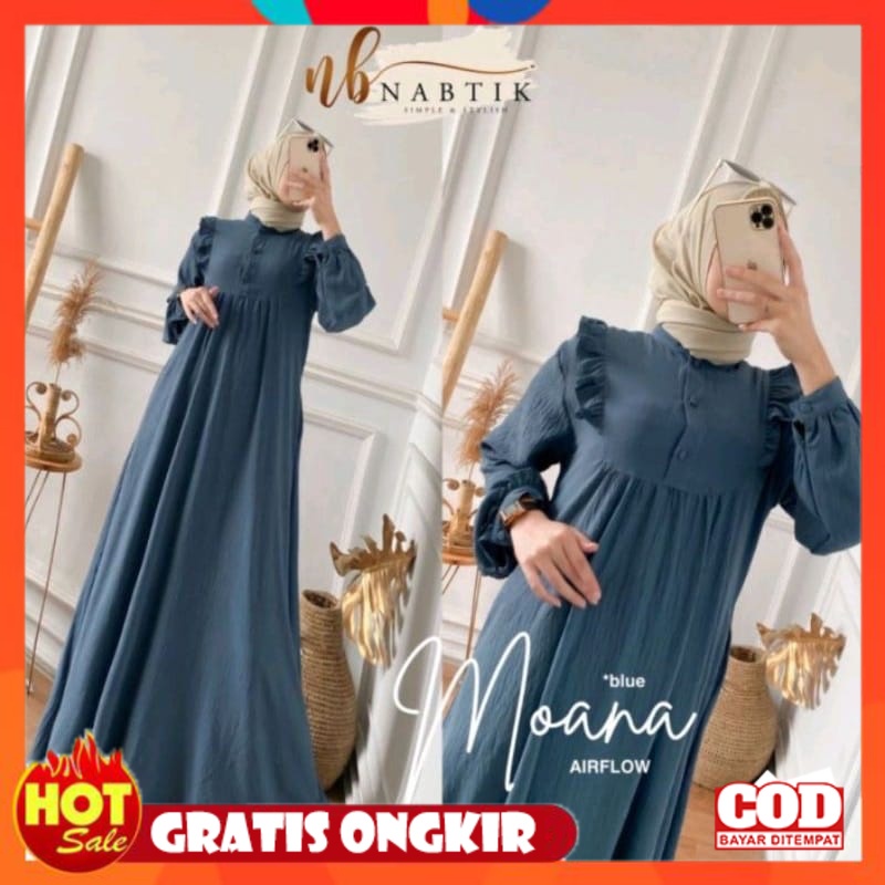 KAIN ADEM HALUS TEBAL / NAOMA DRESS WANITA CRINCLE AIRFLOW  / GAMIS WANITA MUSLIMAH TALI SAMPING/PIN
