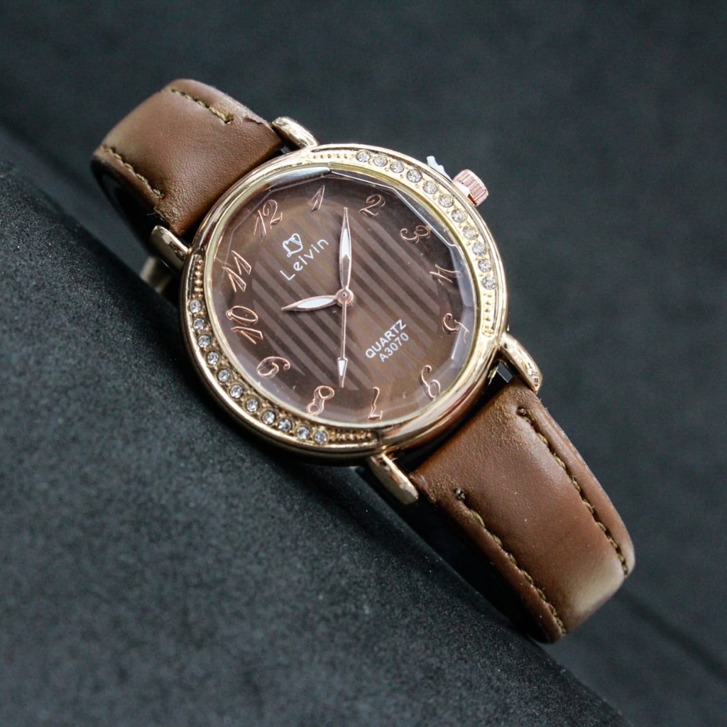 Jam Tangan Wanita Analog LEIVIN Fashion Watch Original LV-A3070 Tali Kulit Model Korean Style Jam Ta