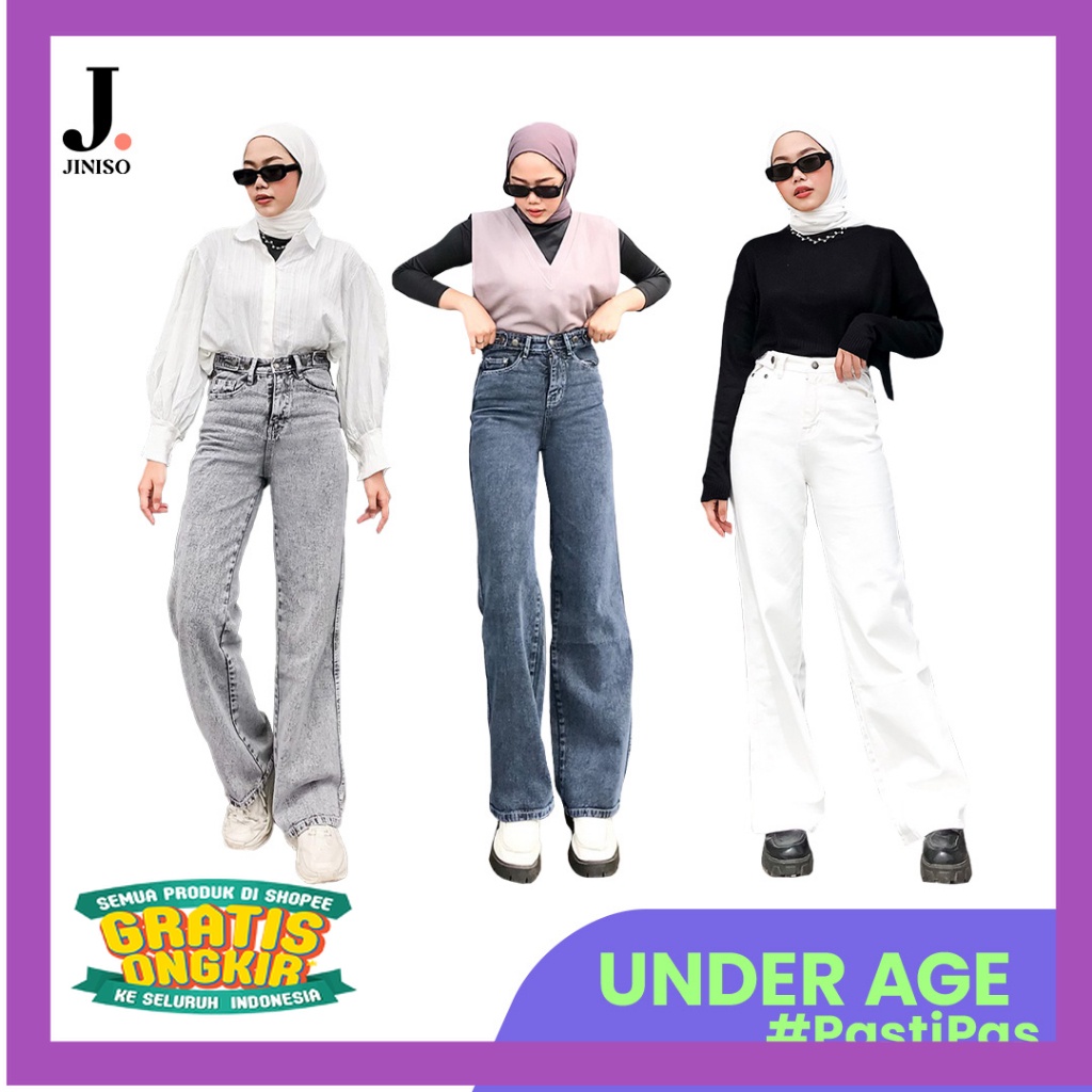JINISO - Highwaist Adjustable Baggy Under Age Jeans// CELANA HIGHWAST / CELANA JEANS WANITA
