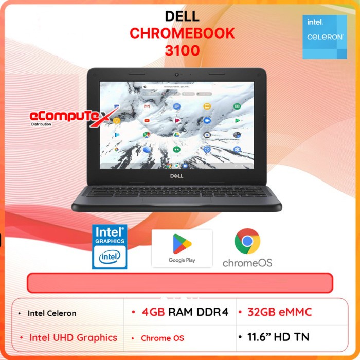Laptop Dell CHROMEBOOK 3100 Intel Celeron N4020 4GB 32GB 11.6” RESMI