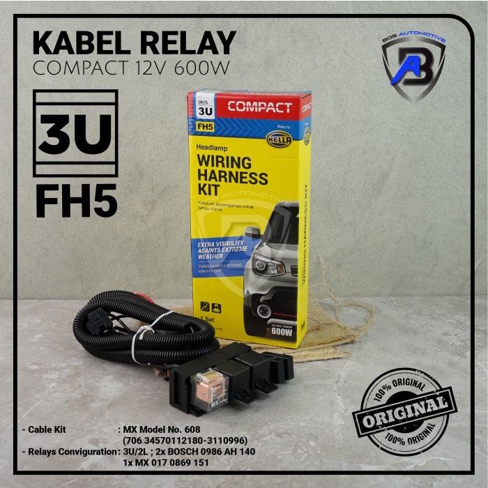 Kabel Relay Set HELLA Lampu Depan Headlamp Mobil H4 3 Relay