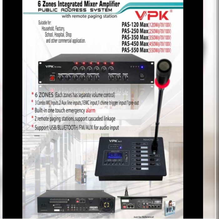 Ampli VPK PAS 120 MAX / 250 / 350 / 450 / 550 MAX 01 USB/BT 6 Zona