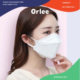 Masker KF94 Orlee 4ply earloop Peach Green Tea Matcha Cream isi 10 - Putih