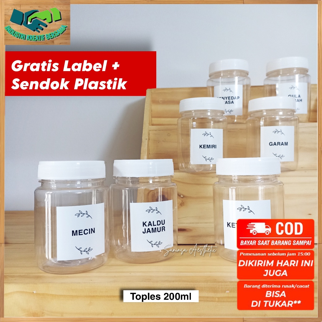 Toples Tempat Bumbu Dapur Set Aesthetic Free Label Waterproof 200ml