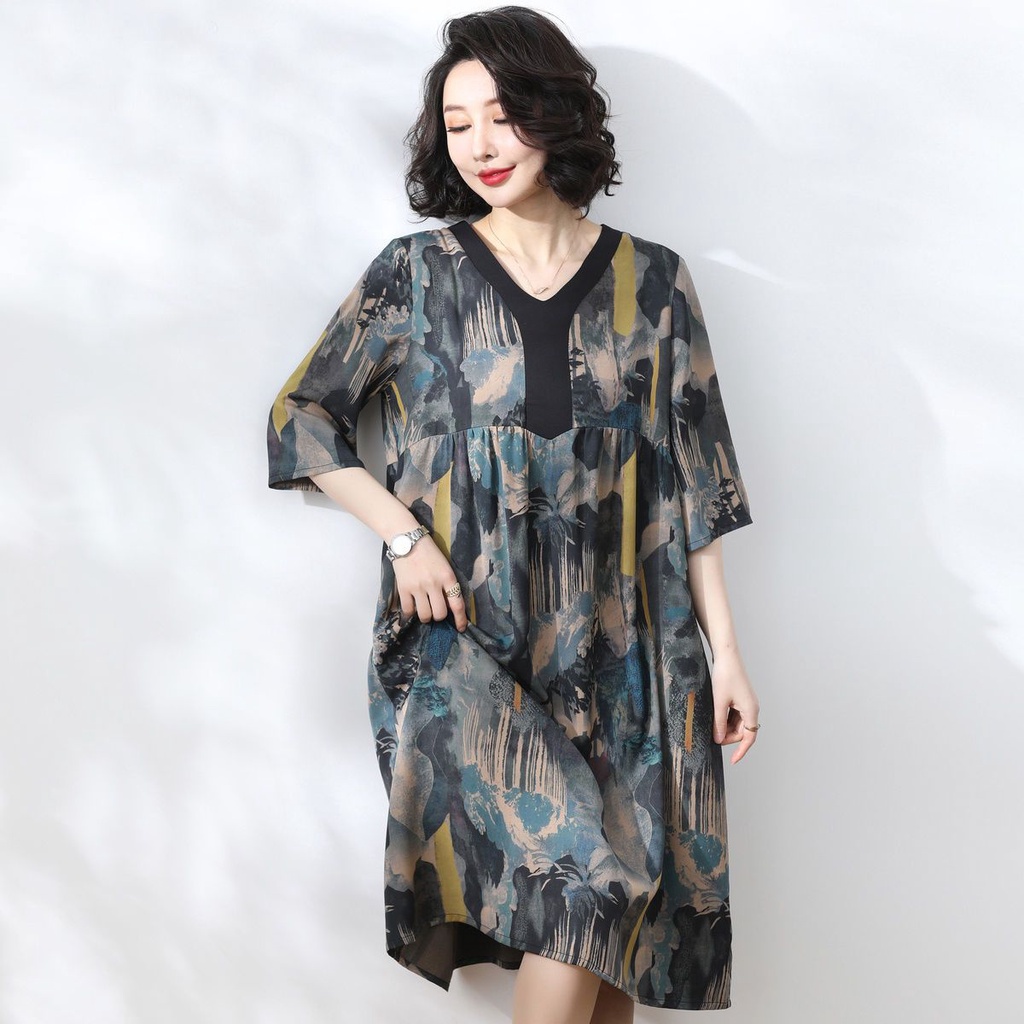 [ COD✅ ] Aroana modis Gaun Kelas Atas Sutra Murbei Sutra Asli Hangzhou Pakaian Ibu Rok Kasa Awan Wan