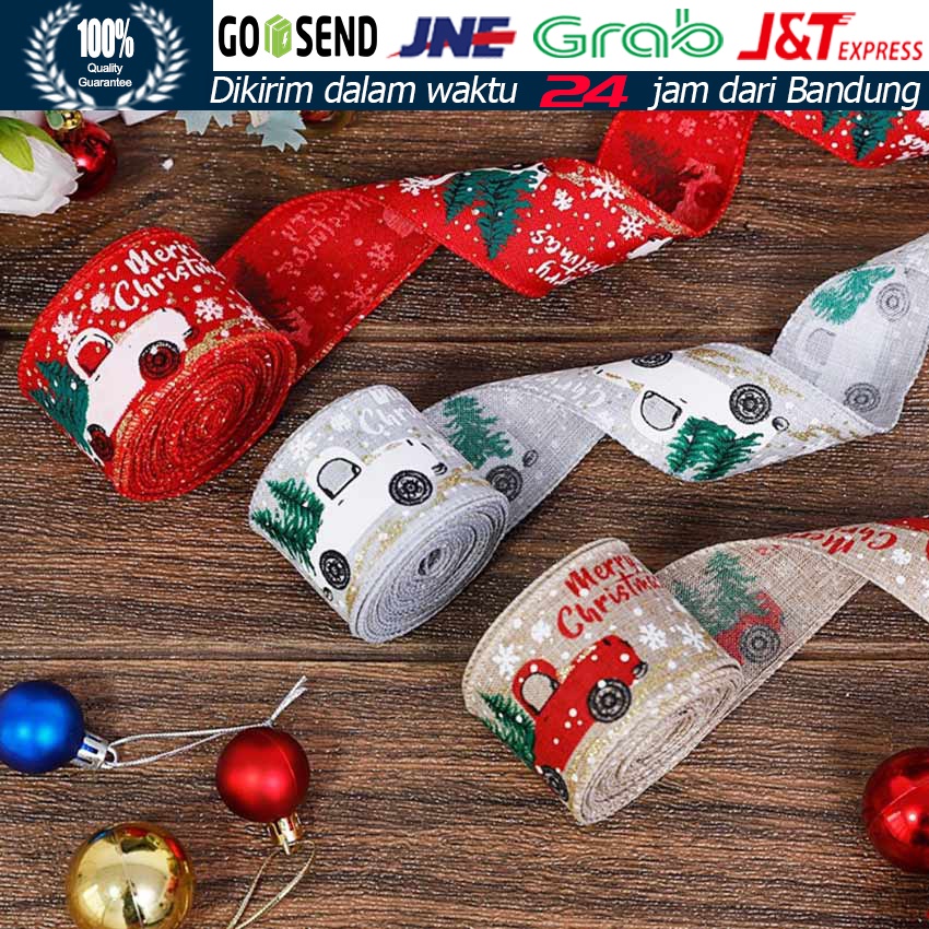 Pita Cetak Natal / Pita Ribbon Natal Merry Chritsmas Bahan Goni Lebar 5cm