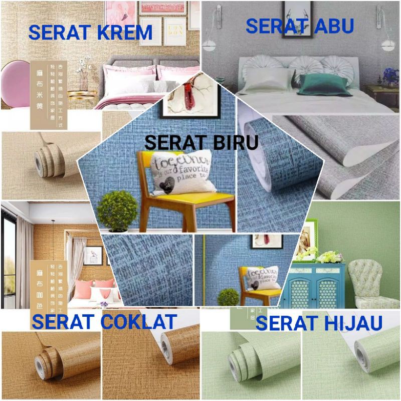 Wallpaper Dinding Kamar Tidur Ruang Tamu Wallpaper Sticker Dinding  Polos Bertekstur Serat Kain 10M 