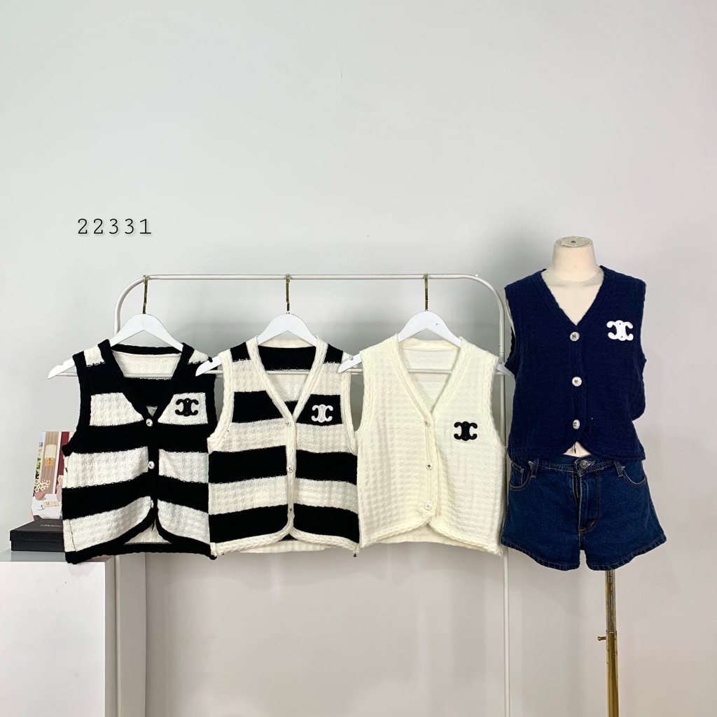 22331 OUTER CARDI VEST RAJUT STRIPE POLOS MOTIF BORDIR NO POCKET VARIASI TIGA KANCING DEPAN WANITA O