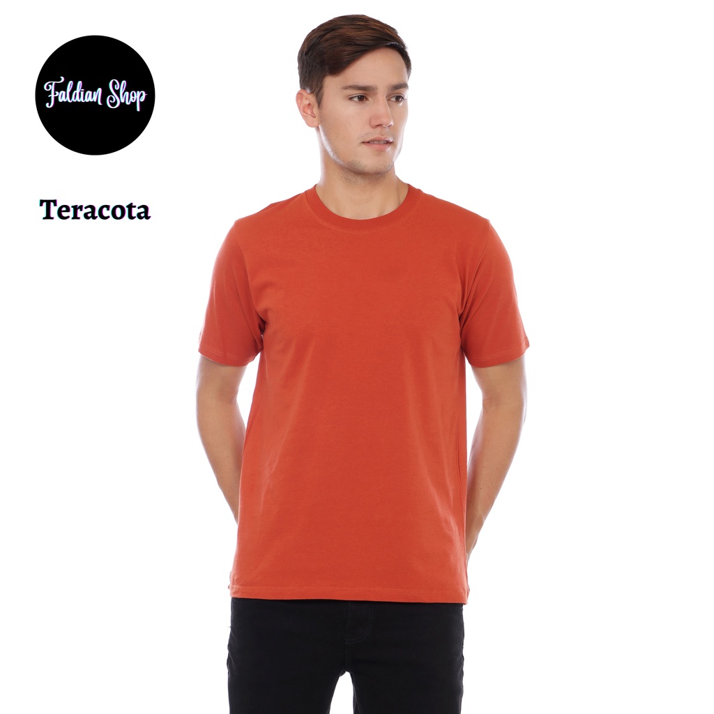 Kaos Polos Pria Oneck Lengan Pendek Bahan Katun Combed 30s Warna Teracota