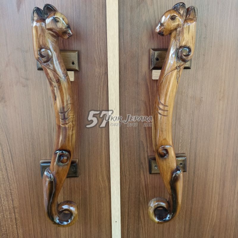 (Kuda 3) Handel handle tarikan gagang jati ukir pintu rumah bahan kayu jati murah - Tarikan pintu uk