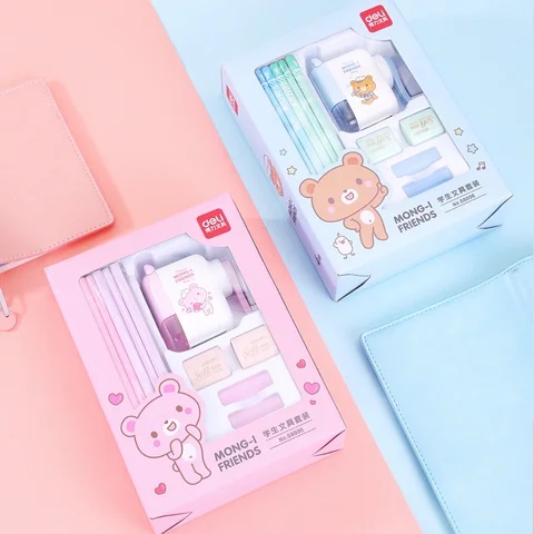 

Set Alat Tulis Rautan Pensil Penghapus Deli Stationery Set 4 in 1 Rautan Pensil 12pcs Pensil 2 Penghapus Dan 2 Penutup Pena lengkap dan unik