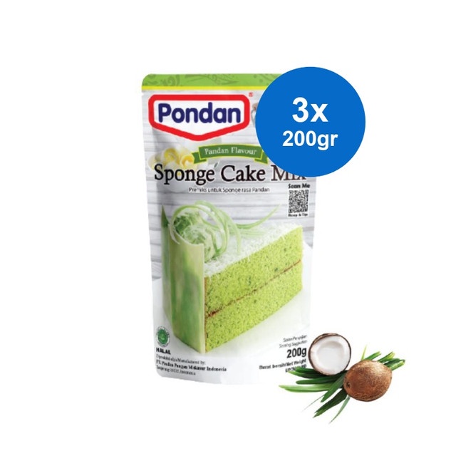 

Pondan Sponge Cake Mix Pandan 200 gr x 3