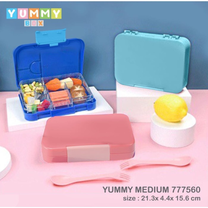 KOTAK BENTO / BENTO BOX YUMMY BOX MEDIUM COLORS 777560 - Biru