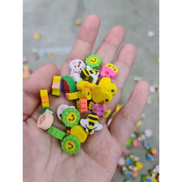 

YBC Penghapus mini karakter isi 20 biji eraser alat tulis sekolah perlengkapan belajar anak hapus pensil buah hewan lucu