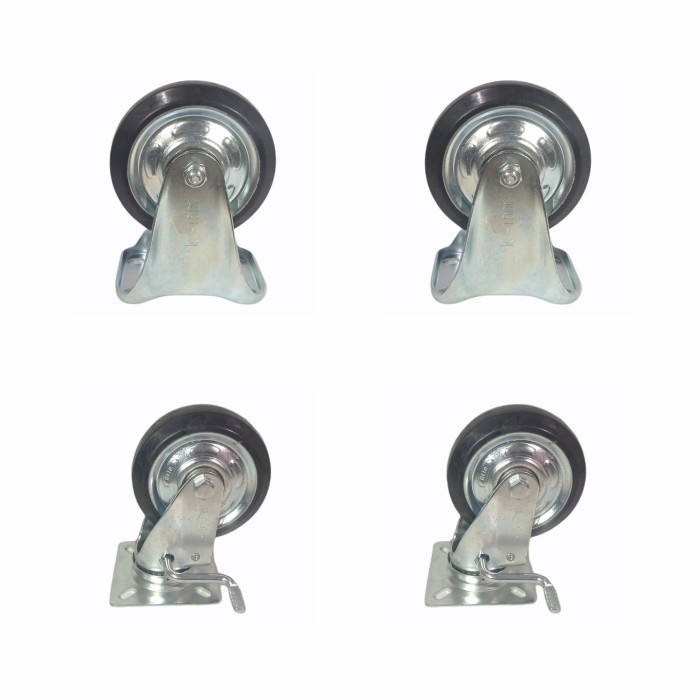 Roda Troli 8 Inch RUBBER Merk HITO 1 Set (2 Mati 2 Rem Hidup)