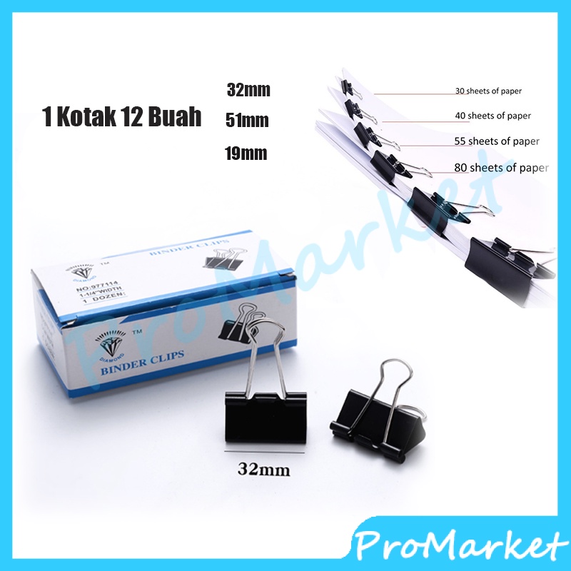 

Binder Clip Klip Penjepit Kertas Black / (1Pack=12pcs) Binder Clip 107 / Klip Penjepit Kertas